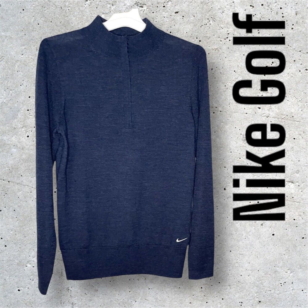 Nike Golf Sweater Women's L Blue Tour Quarter Zip Merino Wool Blend Longsleeve